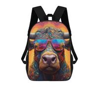 sinyumoney Colorful Bull with Sunglasses Backpack Cartoon Plush Bag, 3D Backpack for Kids School Bag Birthday Gift Idea for Boys And Girls 17inch