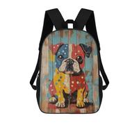 sinyumoney Colorful Bulldog Painting on Wood Planks Bulldog Wall Art School Backpack Large Lightweight Casual Backpack for Boys/Girls/Teenagers 17inch