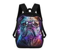 sinyumoney Colorful Bulldog with Glasses Art Print Backpack School Bag Large School Backpack for Boys - Perfect for Travel, Work And Daily Use 17inch