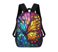 sinyumoney Colorful Butterfly Stained Glass Art School Backpack Fashion Stationery Backpack Waterproof Casual Daypacks for Men/Women 17inch