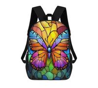 sinyumoney Colorful Butterfly Stained Glass Backpacks 3D Printed 17inch Kids School Backpack Outdoor Casual Daypack Casual Travel Bags for Middle School Students