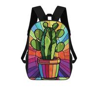 sinyumoney Colorful Cactus Pot Art Print School Backpack High Secondary School Bags Casual Backpack for Girl, Teen Girls 17inch