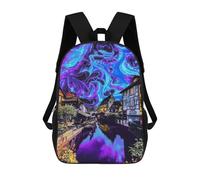 sinyumoney Colorful Canal Dreamscape Children's Backpack, Schoolbag Large Capacity Students Bookbag Rucksack Knapsack for Boys Girls Adults Teen 17inch