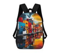 sinyumoney Colorful Canal Reflections-1 3D Printed 17inch Kids School Bag Rucksacks Children's School Fashion Casual Back Pack High Capacity Travel Book Bags