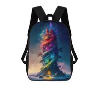 sinyumoney Colorful Castle The Glass Backpacks Kids School Backpack School Bag 3D Printed School Bag for Boys Elementary And Middle School Students 17inch