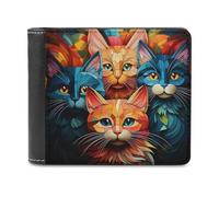 sinyumoney Colorful Cat Collage-11 3D Print Clutch Purse Slots ID Window RFID Blocking Leather Men's Wallet Youth Guys 11.7cm*9.5cm