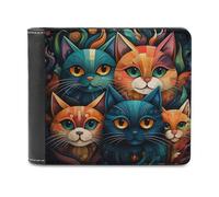 sinyumoney Colorful Cat Collage-2 3D Print PU Leather Men's Wallet Card Slots Coin Soft Convenient Purse Craftsmanship Gifts 11.7cm*9.5cm
