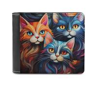 sinyumoney Colorful Cat Collage 3D Print Clutch Purse Slots ID Window RFID Blocking Banknote Compartments Slim Elegant Leather Wallet 11.7cm*9.5cm