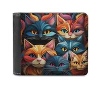 sinyumoney Colorful Cat Collage 3D Print PU Leather Wallet Use Holds Bills RFID Blocking Stylish Durable Purse Craftsmanship Gifts 11.7cm*9.5cm