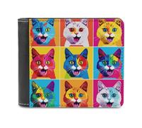 sinyumoney Colorful Cat Collage 3D Print Wallet Coin Pocket ID RFID Blocking Stylish Banknote Compartments Stylish Durable Leather Wallet 11.7cm*9.5cm