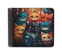 sinyumoney Colorful Cat Collage-4 3D Print PU Leather Wallet Use Holds Bills RFID Blocking Stylish Durable Purse Craftsmanship Gifts 11.7cm*9.5cm