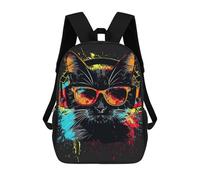 sinyumoney Colorful Cat Headphones Art Print Backpack School Lightweight Airport College Students Back Pack for Girl, Teen Girls 17inch