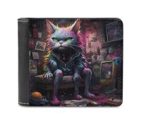 sinyumoney Colorful Cat in Chaos Room 3D Print PU Leather Wallet Card Slots ID Slots Note Section Slim Elegant Wallets Everyday Use 11.7cm*9.5cm