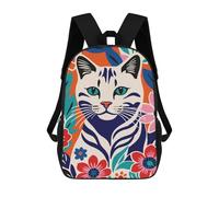 sinyumoney Colorful Cat in Flowers 17 Inch Backpack School Bag Rucksack for Girls Boys Large Capacity Kids Back Pack Lightweight School Bags for Children Students