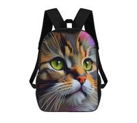 sinyumoney Colorful Cat Portrait -3 Backpacks 3D Printed Kids School Backpack Outdoor Casual Daypack Fashion Casual Children Backpacks Cute Travel Bags 17inch