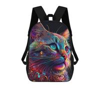 sinyumoney Colorful Cat Portrait -7 Kids School Backpack 3D Printed Fashion School Bag Casual School Bag for Boys Elementary And Middle School Students 17inch