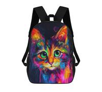 sinyumoney Colorful Cat Portrait Painting Kids School Backpack School Bag 3D Printed School Bag for Boys Elementary And Middle School Students 17inch