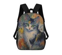 sinyumoney Colorful Cat with Flowers Painting Backpack School Lightweight Airport College Students Back Pack for School/Work/Travel 17inch