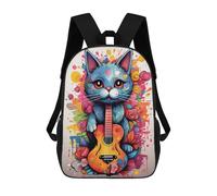 sinyumoney Colorful Cat with Guitar Backpack 3D Print Kids Bag Elementary Students Daypack Lightweight School Bag for Children Girls Boys Nursery Lunch Pack 17inch