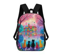 sinyumoney Colorful Cats by Lake Backpack School Bag Lightweight Airport College Students Back Pack for School/Work/Travel 17inch