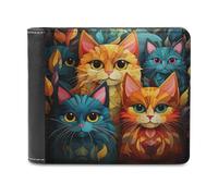 sinyumoney Colorful Cats Collage 3D Print Wallet Bills Credit Cards Leather RFID Banknote Compartments Fashion Slim Wallets Youth Guys 11.7cm*9.5cm