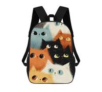 sinyumoney Colorful Cats Illustration 3D Printed Children's School Backpack for Kids High Capacity Travel Rucksacks Book Bags Kids School Bag Back Pack 17inch