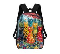 sinyumoney Colorful Cats in Fantasy Forest-2 Backpacks Kids 17inch School Backpack School Bag 3D Printed School Bag for Boys Elementary And Middle School Students
