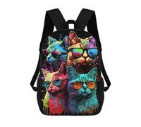 sinyumoney Colorful Cats with Sunglasses School Backpack Secondary Causal Travel High School Bags for Campus Outdoor Travel Sports 17inch