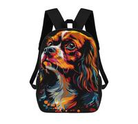 sinyumoney Colorful Cavalier King Charles Spaniel Art Print 3D Printed 17inch Kids School Backpack School Bag Fashion Rucksacks for Boys Elementary And Middle School Students
