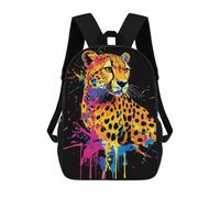 sinyumoney Colorful Cheetah Portrait on Black Background Children's School Backpack Fashion Casual Children's Backpacks 3D Printed School Bags Boy Large Backpack 17inch