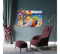 sinyumoney Colorful Chicken on Beach Art Work for Home Walls for Rustic Bath Decor Canvas Art 24x36inch(60x90cm)