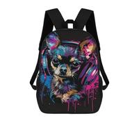 sinyumoney Colorful Chihuahua Headphones Art Print Backpack School Bag Travel College Rucksack Backpacks for Girl, Teen Girls 17inch