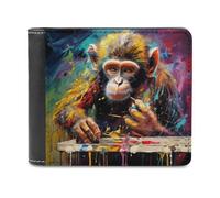 sinyumoney Colorful Chimpanzee Artist 3D Print PU Leather Men's Wallet Multiple Slots Leather RFID Stylish Durable Wallets Craftsmanship Gifts 11.7cm*9.5cm