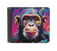 sinyumoney Colorful Chimpanzee Portrait -2 3D Print Men's Wallet Multiple Slots Banknote Compartments Soft Convenient Purse Youth Guys 11.7cm*9.5cm