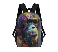 sinyumoney Colorful Chimpanzee Portrait Art Print Backpacks Kids 17inch School Backpack School Bag 3D Printed School Bag for Boys Elementary And Middle School Students