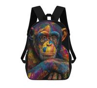 sinyumoney Colorful Chimpanzee Portrait Kids School Backpack 3D Printed Fashion School Bag Casual School Bag for Boys Elementary And Middle School Students 17inch