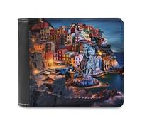 sinyumoney Colorful Coastal Village 3D Print PU Leather Wallet Credit Card Slots RFID Blocking Stylish Banknote Compartments Wallets Gifts 11.7cm*9.5cm