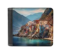 sinyumoney Colorful Coastal Village -7 3D Print Clutch Purse Use Holds Bills RFID Blocking Soft Convenient Wallets Craftsmanship Gifts 11.7cm*9.5cm