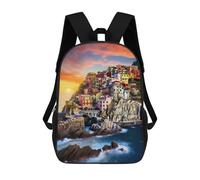sinyumoney Colorful Coastal Village at Sunset -1 3D Printed Children's School Backpack for Kids High Capacity Travel Rucksacks Book Bags Kids School Bag Back Pack 17inch