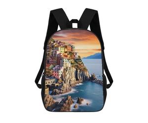 sinyumoney Colorful Coastal Village at Sunset -2 School Bags Work Laptop Backpack Rucksack Bag for Campus Outdoor Travel Sports 17inch