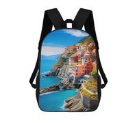 sinyumoney Colorful Coastal Village Kids School Backpack 3D Printed Fashion School Bag Casual School Bag for Boys Elementary And Middle School Students 17inch