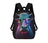 sinyumoney Colorful Cosmic Cow Glasses-1 Children's 17 Inch School Backpack 3D Printed Cool Knapsack for Kids Travel Rucksacks Book Bags Kids School Bag