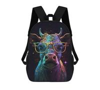 sinyumoney Colorful Cosmic Cow Glasses-2 Backpack 3D Print Kids Bag Elementary Students Daypack Lightweight School Bag for Children Girls Boys Nursery Lunch Pack 17inch