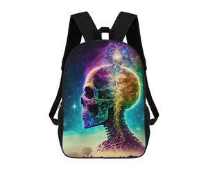 sinyumoney Colorful Cosmic Skull School Backpack Secondary Causal Travel High School Bags for Campus Outdoor Travel Sports 17inch