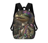 sinyumoney Colorful Crocodile in Festive Attire Fashion Student School Backpack Suitable for Boys Girls Kids Casual Outdoor Travel Essential Daypack 17inch