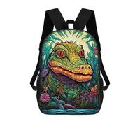 sinyumoney Colorful Crocodile in Lush Jungle 3D Printed Children's School Backpack for Kids High Capacity Travel Rucksacks Book Bags Kids School Bag Back Pack 17inch