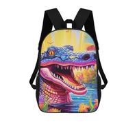 sinyumoney Colorful Crocodile in Paradise Backpacks 3D Printed Kids School Backpack School Bag Fashion Rucksacks for Boys Elementary And Middle School Students 17inch