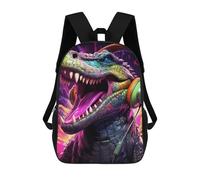 sinyumoney Colorful Crocodile with Headphones Kids Backpack,School Backpack Kids School Bag 3D Printed Cartoon Large Capacity Backpack for Kids Boys And Girls 17inch