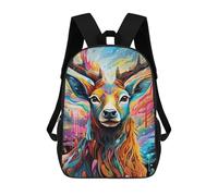 sinyumoney Colorful Deer Portrait-4 Backpacks 3D Printed Kids School Backpack School Bag Fashion Rucksacks for Boys Elementary And Middle School Students 17inch