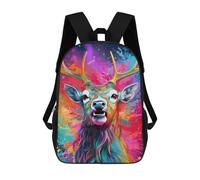 sinyumoney Colorful Deer Portrait-6 Kids School Backpack 3D Printed Fashion School Bag Casual School Bag for Boys Elementary And Middle School Students 17inch